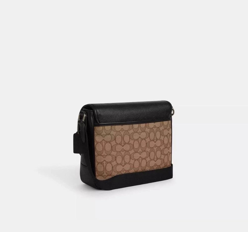 B4-012 NWT COACH Sprint Map Bag 25 Signature Jacquard CE534 Tan/Black